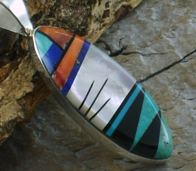 Native American Pendant Navajo Inlay teardrop-A